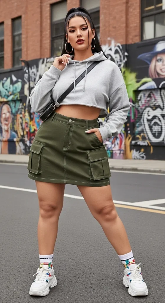 Cargo mini skirt with cropped hoodie