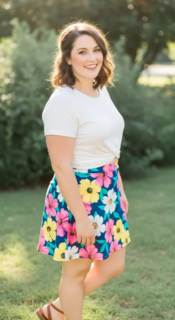 Floral mini skirt with simple tee