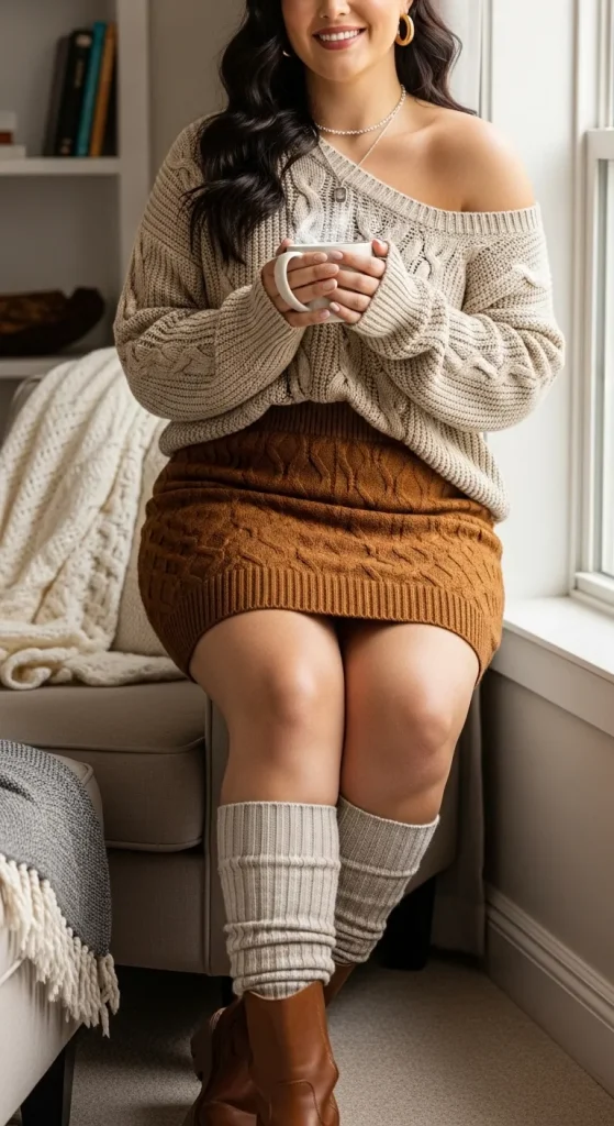 Knit mini skirt with cozy sweater