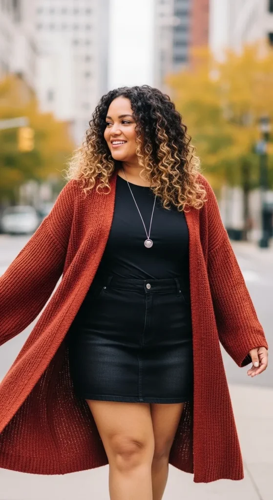 Mini skirt with long cardigan