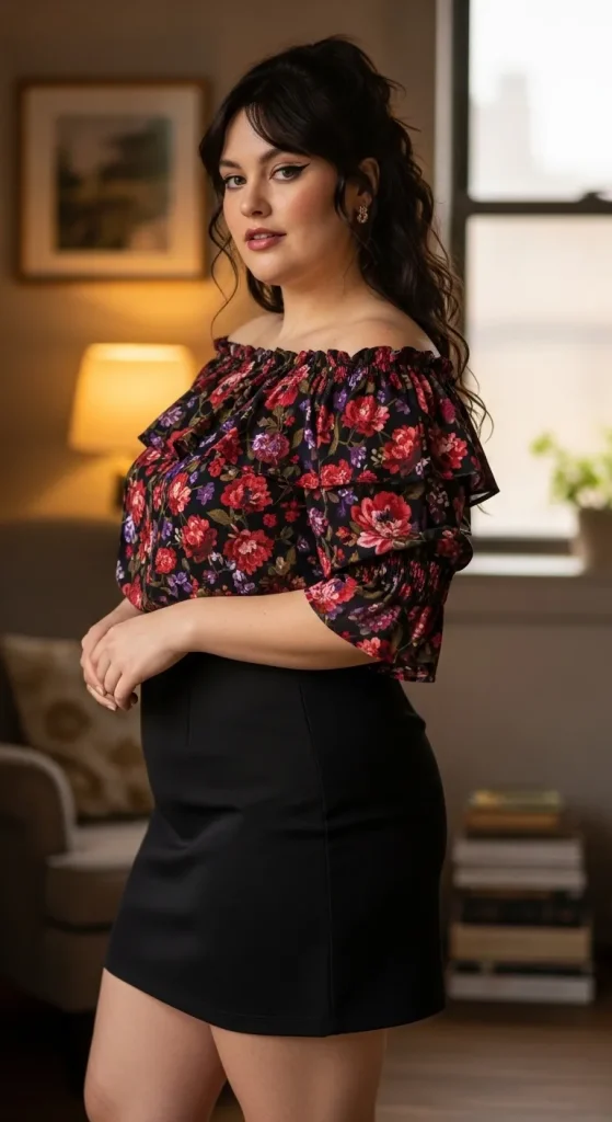 Mini skirt with off-shoulder top