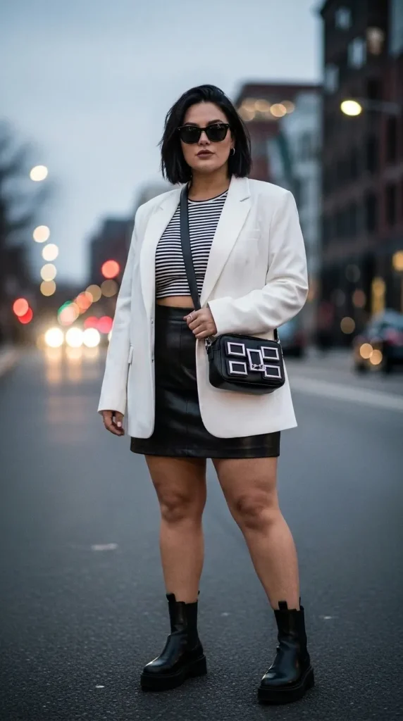 Monochrome mini skirt outfit