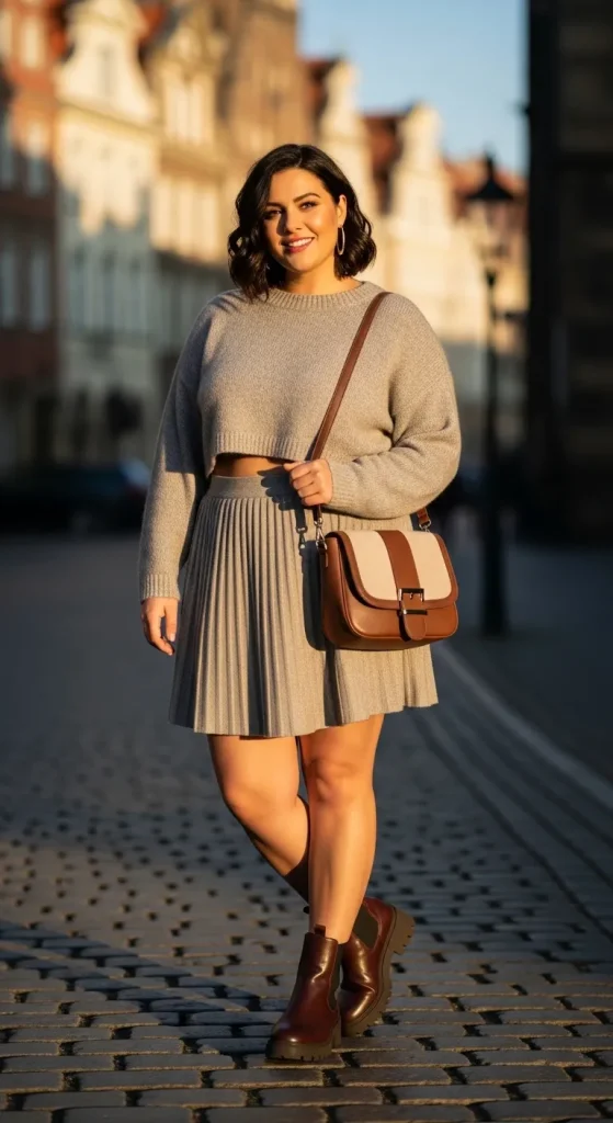 Pleated mini skirt with cropped sweater