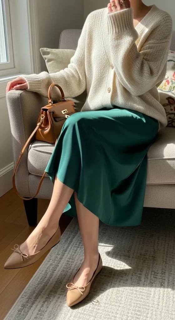 Satin Skirt with Cardigan