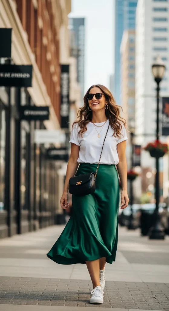 Satin Skirt with Classic White Tee