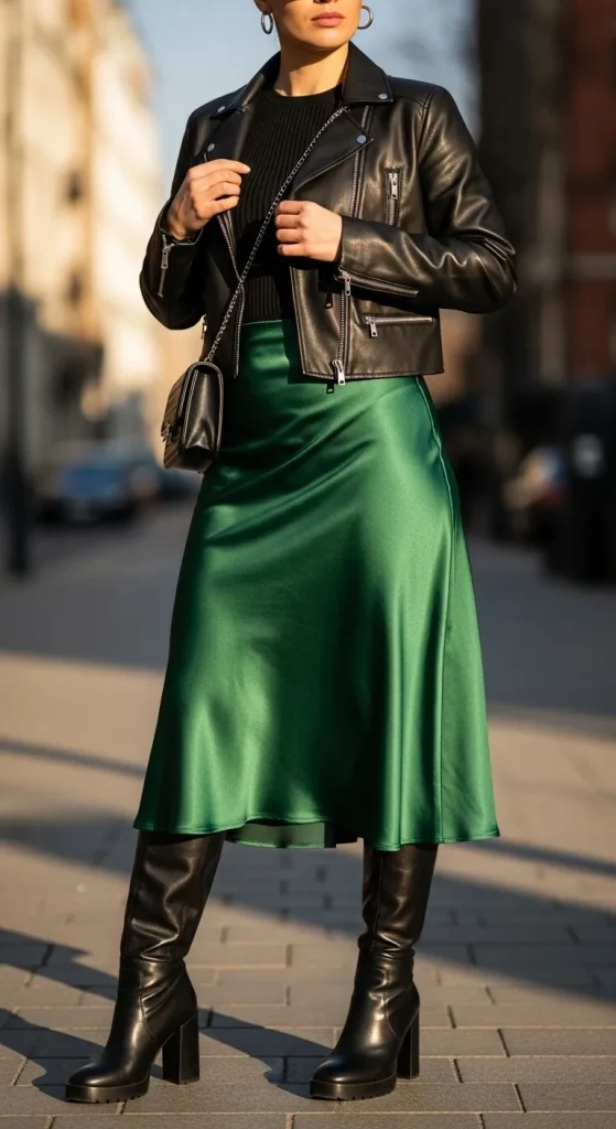 Satin Skirt with Cropped Jacket