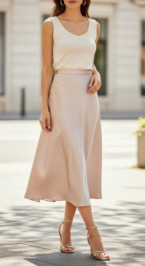 Satin Skirt with Heeled Sandals