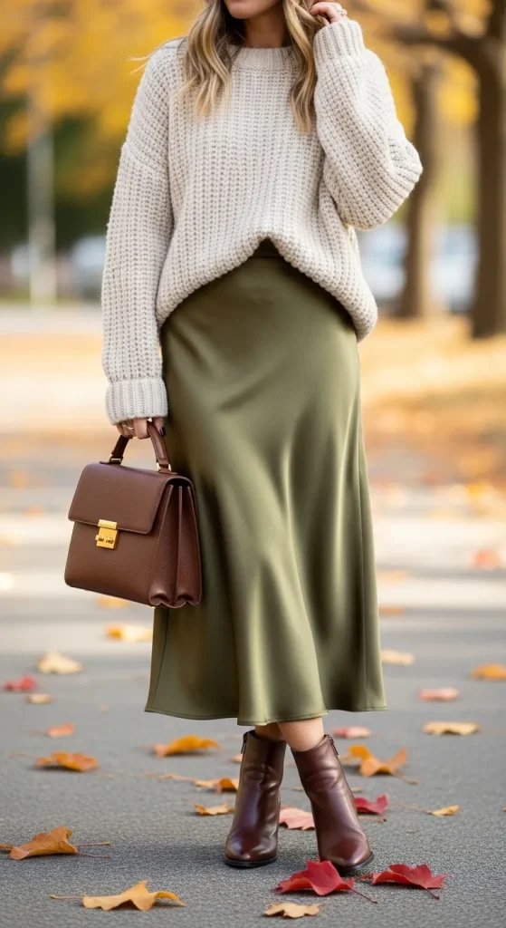 Satin Skirt with Oversized Sweater
