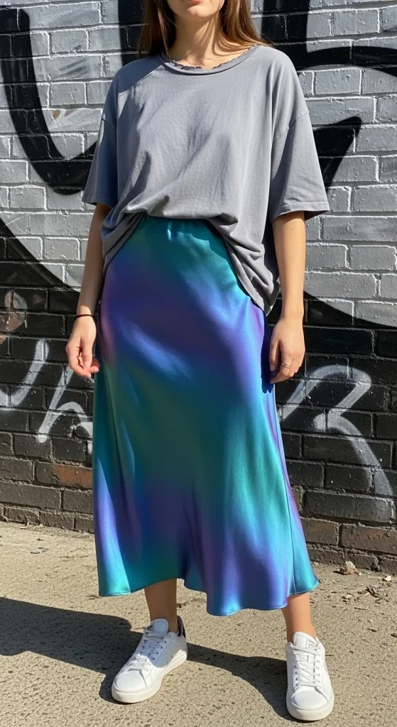 Satin Skirt with Oversized Tee