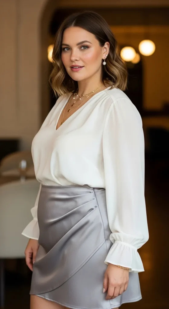 Satin mini skirt with blouse