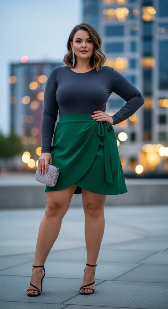 Wrap mini skirt with fitted bodysuit