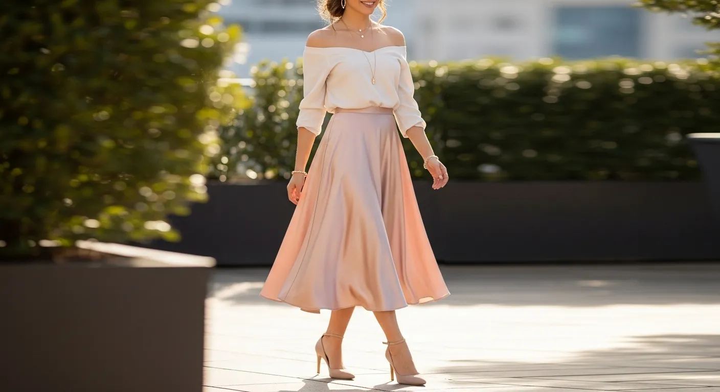 satin skirt outfit
